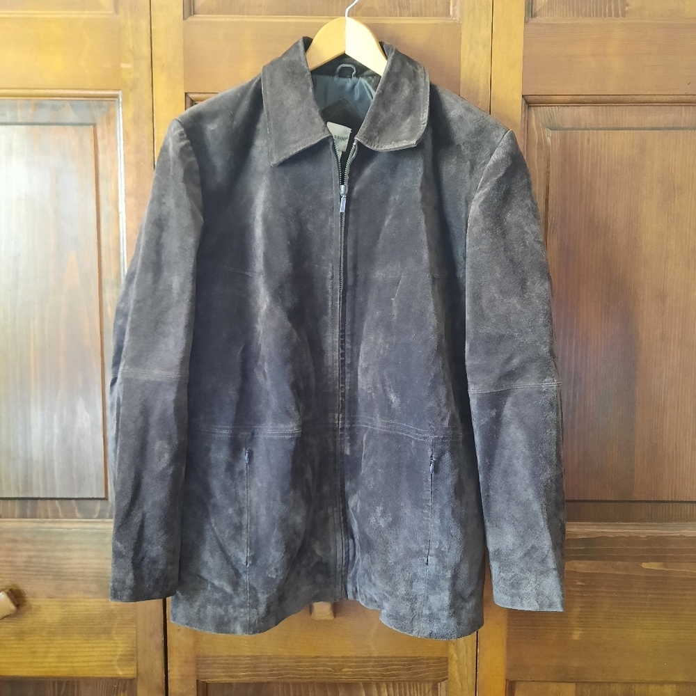Vintage Y2K Massini Chocolate Brown Suede Leather Lined Jacket Coat Size Medium